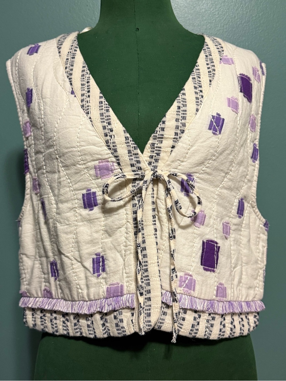 Zara cotton/linen quilted tie front vest